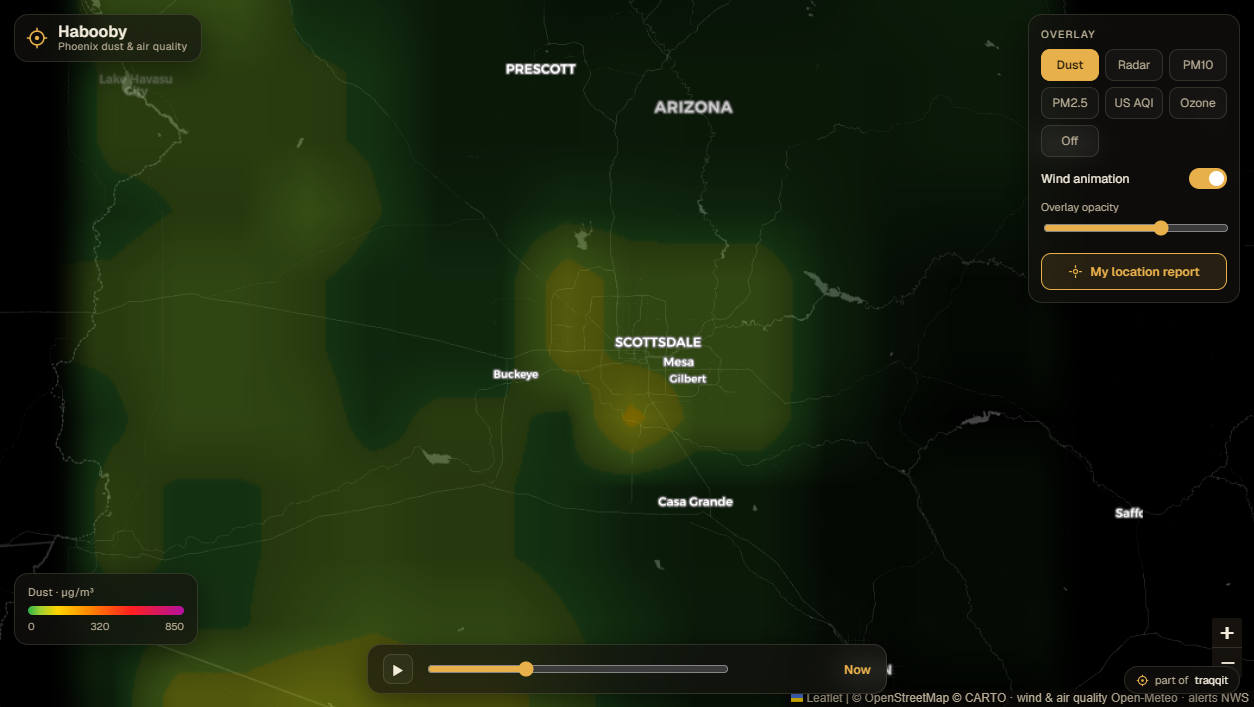 Habooby Phoenix dust and air-quality map screenshot