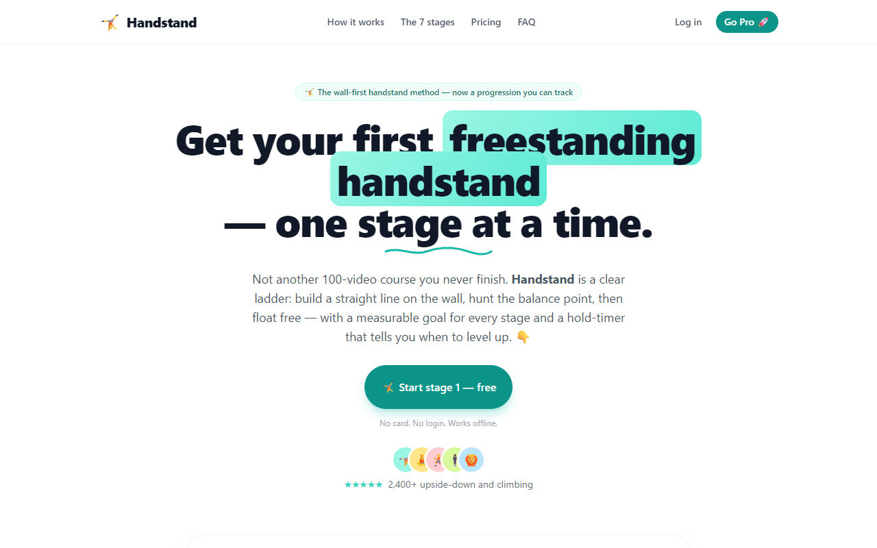 Handstand — wall-first handstand progression trainer screenshot